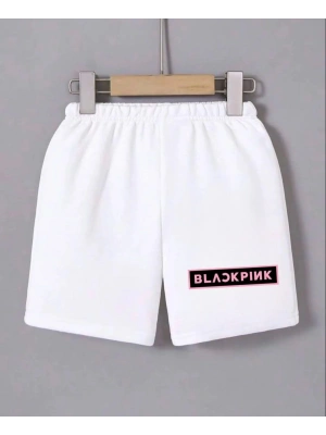 Kadın Beli Lastikli Baskılı Mini Şort - Beyaz