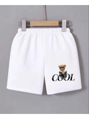 Kadın Beli Lastikli Baskılı Mini Şort - Beyaz