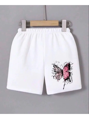 Kadın Beli Lastikli Baskılı Mini Şort - Beyaz