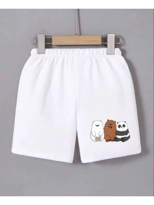 Kadın Beli Lastikli Baskılı Mini Şort - Beyaz