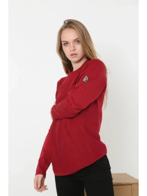 Kadın Biskilet Yaka Kolu Armalı - Kırmızı