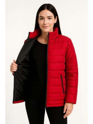Kadın Bomber Mont Ceket – Su İtici Kumaş, Kapitone Astarlı, Fermuarlı, Kışlık - Kırmızı
