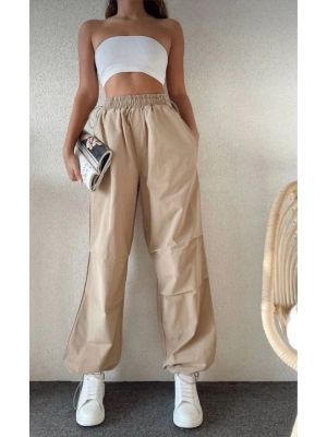 Kadın Cepli Paraşut Pantalon - Bej