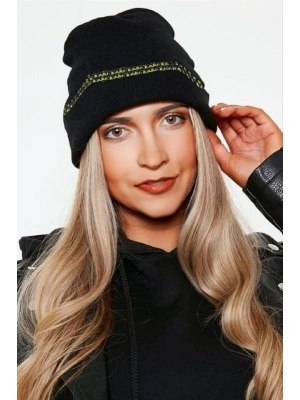 Kadın Dokuma Simli Triko Bere - Siyah