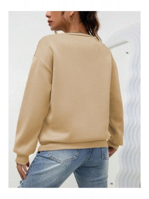 Kadın Düz Bisiklet Yaka Sweat - Bej