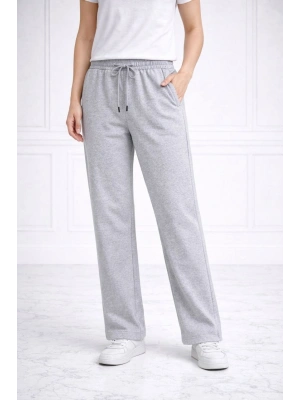 Kadın Düz Paça Beli Lastikli İpli Günlük Spor Eşofman Altı Rahat Fit - Gri