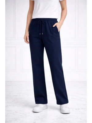 Kadın Düz Paça Beli Lastikli İpli Günlük Spor Eşofman Altı Rahat Fit - Lacivert