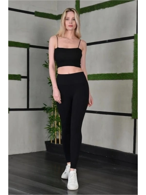 Kadın Full Likra Extra Toparlayıcı Yüksek Bel Dar Kalıp Günlük Spor Tayt - Siyah