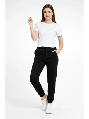 Kadın Jogger Eşofman Altı Rahat Kalıp, Cepli, Lastikli Paça, Günlük Spor Pantolon - Siyah