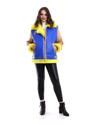 Kadın Koyun Derisi Pilot Hakiki Kürk - Sarı