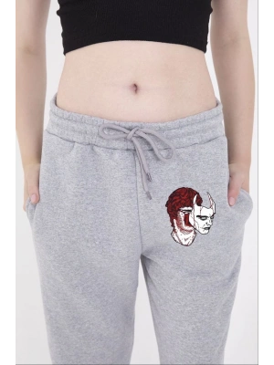 Kadın Lastikli Baskılı Eşofman Pantolon - Gri