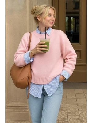 Kadın pembe Oversize Kalıp Kışlık Kazak