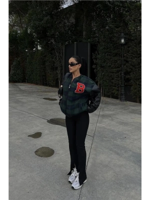 Kadın Pötikare Desen Nakışlı Kolej Ceket - Haki