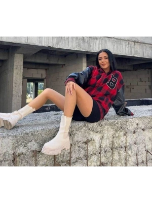 Kadın Pötikare Desen Nakışlı Kolej Ceket - Kırmızı