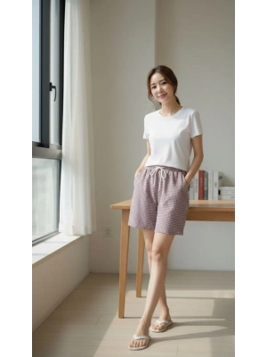 Kadın Pötikareli Şort – Beli Lastikli Bağcıklı, Cepli, Rahat Kesim Günlük Yazlık Şort - Gül Kurusu