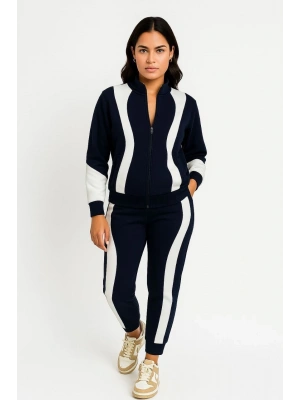 Kadın Premium Parçalı Eşofman Takım - Dik Yaka Fermuarlı Sweatshirt - Siyah