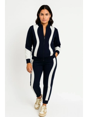 Kadın Premium Parçalı Eşofman Takım - Dik Yaka Fermuarlı Sweatshirt - Siyah