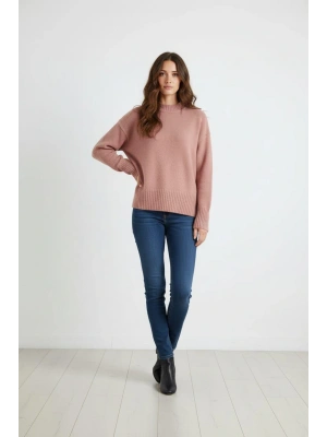 Kadın Pudra Oversize Triko Kazak