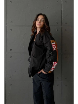 Kadın Sırt ve Kol Parça Baskılı Bomber Ceket - Siyah