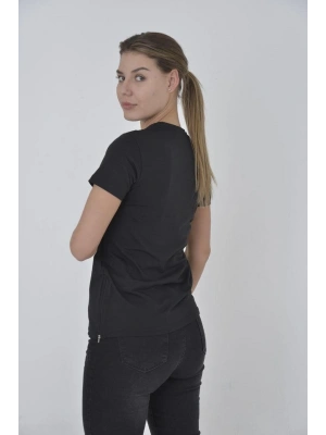 Kadın Yandan Fermuarli Slim fit T-shirt - Siyah