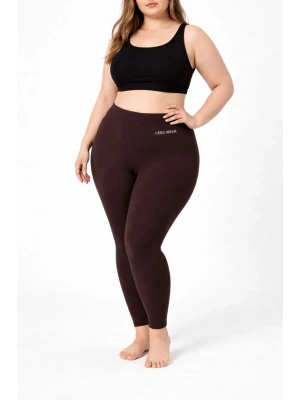 Kadın Yüksek Bel Toparlayıcı Likralı dalgıç Spor Tayt Esnek Battal Büyük Beden - Kahverengi