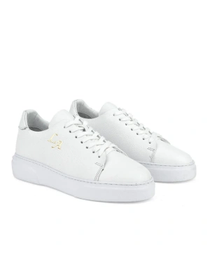 Kalın Ortopedik Tabanlı %100 Deri Sneaker Spor Ayakkabı - Beyaz