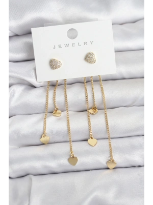 Kalp Model Gold Renk Pirinç Sallantılı Kadın Küpe