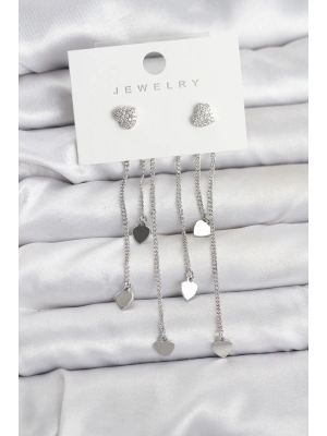 Kalp Model Gümüş Renk Pirinç Sallantılı Kadın Küpe