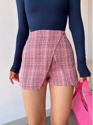 Kapaklı tüvit şort etek kırmızı