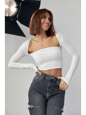 Kara Yaka Uzun Kollu Crop - Beyaz