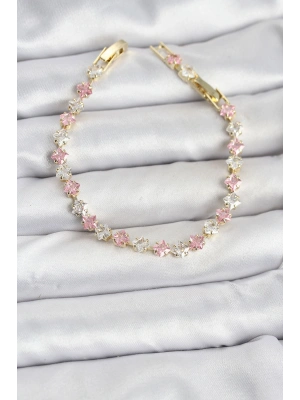 Kare Zirkon Taşlı Gold Renk Kadın Bileklik