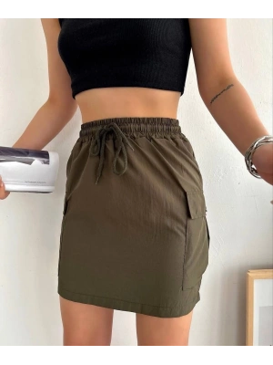 Kargo cep ince paraşüt etek haki s241019