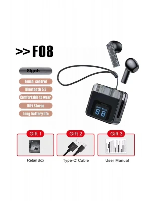 Karler Bass F08 Dijital Şarj Göstergeli TWS Bluetooth Kulaklık - Siyah