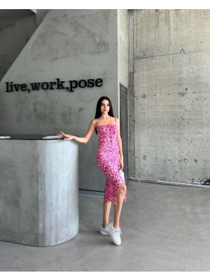 Kaşkorse Desenli askılı elbise