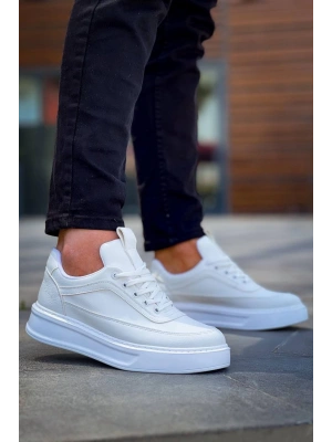 KB-006 Kuback Beyaz Cilt  Yüksek Taban Bağcıklı Günlük Erkek Ayakkabı