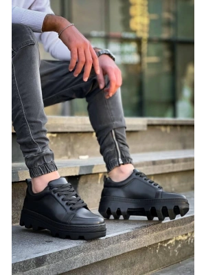 KB-056 Kuback Siyah Cilt Siyah Yüksek Taban Günlük Spor Ayakkabı
