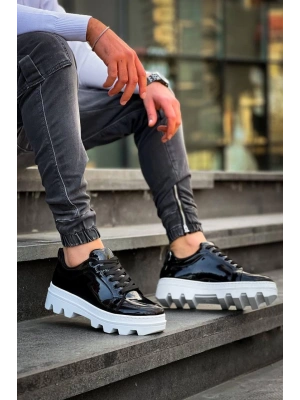 KB-056 Kuback Siyah Rugan Beyaz Yüksek Taban Günlük Spor Ayakkabı