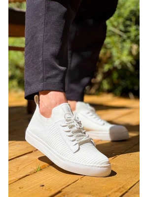 KB-110  Kuback Beyaz Triko Yüksek Taban Bağcıklı Günlük Erkek Ayakkabı