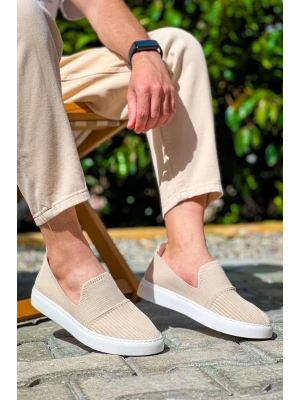 KB-114  Kuback  Bej Triko Yüksek Taban Bağcıksız Günlük Erkek Ayakkabı