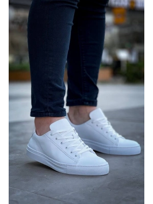 KB-122  Kuback Beyaz Cilt Yüksek Taban Bağcıklı Günlük Erkek Ayakkabı