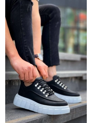 KB-X10 Kuback Siyah Cilt  Beyaz Yüksek Taban Günlük Spor Ayakkabı