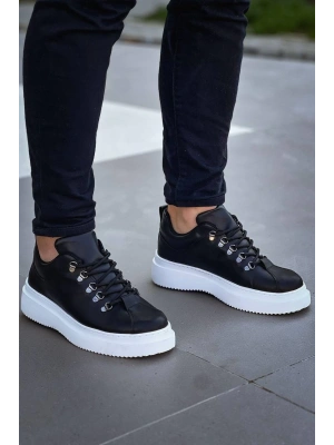 KB-X4  Kuback Siyah Cilt Yüksek Taban Bağcıklı Günlük Erkek Ayakkabı