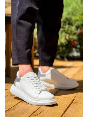KB-X500  Kuback Beyaz Gümüş Yüksek Taban Bağcıklı Günlük Erkek Ayakkabı