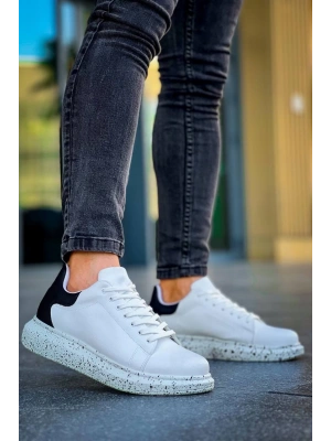 KB-X500  Kuback Beyaz Siyah  Yüksek Taban Bağcıklı Günlük Erkek Ayakkabı