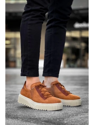 KB-X502  Kuback Taba Süet Yüksek Bej Taban Bağcık Detaylı Lastikli Günlük Erkek Ayakkabı