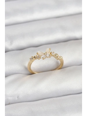 Kelebek Model Gold Renk Pirinç Kadın Yüzük