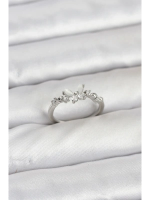 Kelebek Model Gümüş Renk Pirinç Kadın Yüzük