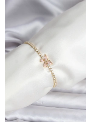 Kelebek Model Zirkon Taşlı Gold Renk Pirinç Su Yolu Kadın Bileklik