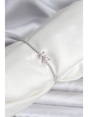 Kelebek Model Zirkon Taşlı Gümüş Renk Pirinç Su Yolu Kadın Bileklik