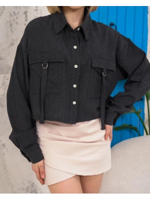 Kemer cepli keten crop gömlek siyah s255350